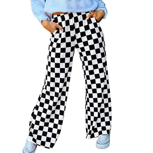 IYOWEL Womens Checkered Pants Y2K Pajama Pants Elastic Waist Wide