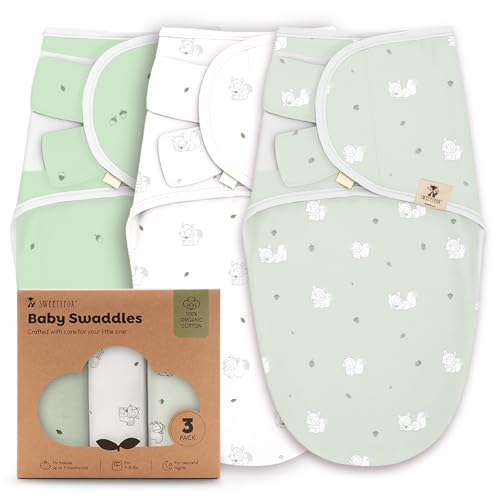 Sweety Fox 3-Pack Organic Baby Swaddle Sleep Sacks - Swaddles for...