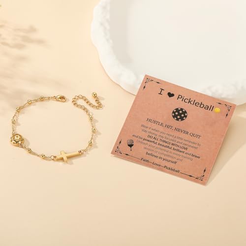 Image of Softball /Volleyball /Soccer /Basketball Football Bracelet for Girls Women, 14K Gold Plated Cross Link Chain Sport Accessories Christian Jewelry Gifts for Teens Team Coach Players