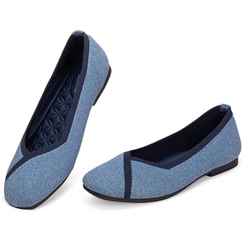 Image of Frank Mully Women Square Toe Flat Shoes Comfortable Knitted Flats | Walking Shoes