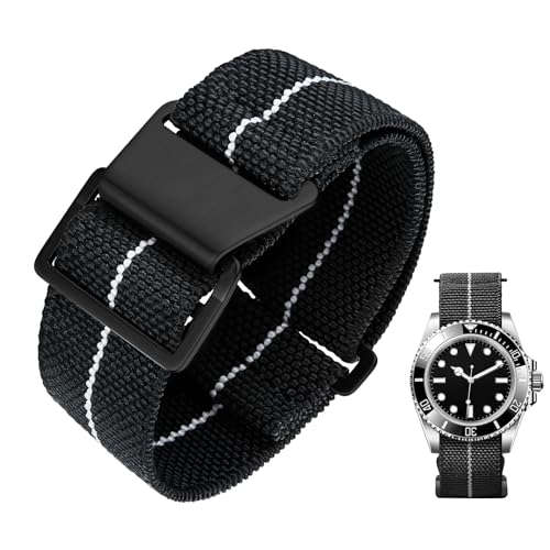 Image of BINLUN Elastic Nylon Watch Band 18mm 20mm 22mm Marine Nationale Fabric Military Parachute Replacement Watch Strap Men Women Silver & Black Buckle - Upgraded Hook-and-Loop Buckle