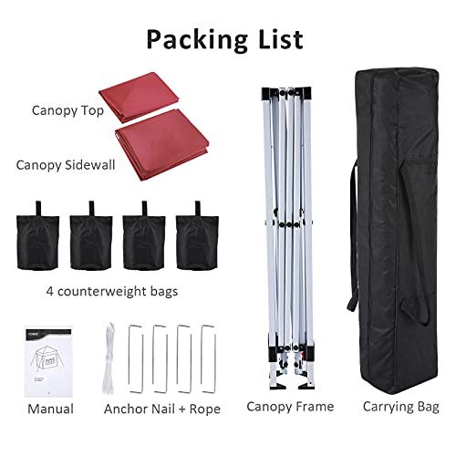 Image of COBIZI 10x10ft Pop Up Canopy Tent, Folding Garden Gazebo with 4 Sidewalls, Heavy Duty Powder-Coated Steel Frame, Waterproof Marquee for Garden, Camping, Beach and Outdoor Events, Red