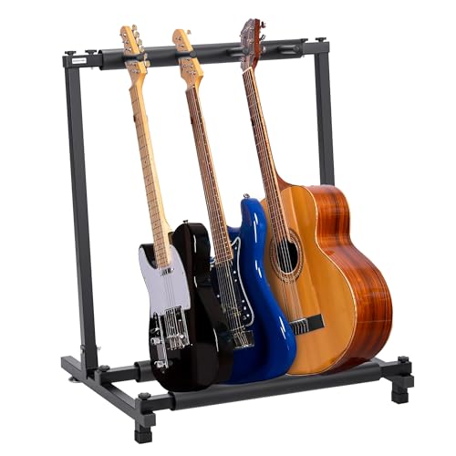 Soporte Guitarra de suelo para 3 instrumentos | Rack plegable universal para guitarra eléctrica, acústica o bajo | Estructura metálica resistente con protección de espuma y montaje sin herramientas