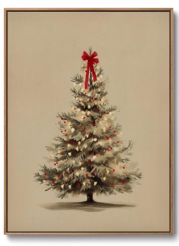 Image of Framed Vintage Christmas Tree Canvas Wall Art Prints, 16x24in