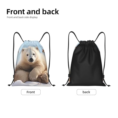 Drawstring Backpack Waterproof Drawstring Bags Cute Polar Bear Animals Cinch Bag Sackpack Sports Gym Bag Small, Black4
