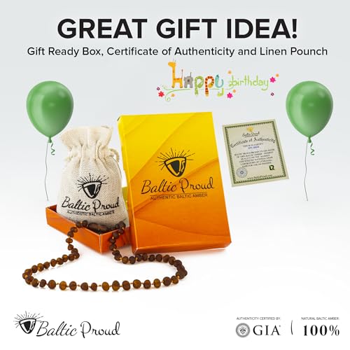 Baltic Proud Amber Necklace (Unisex 12.5 Inches) - Certified Premium Quality Raw Baltic Sea Amber (Cognac raw)4