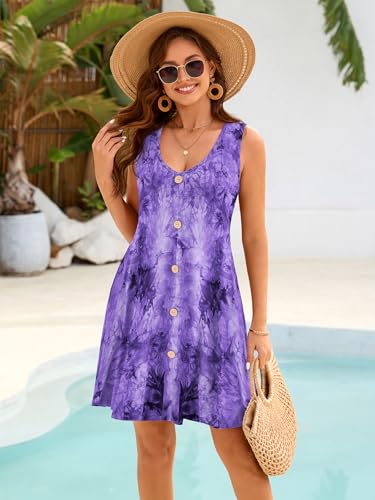 Image of BELAROI Summer Dresses for Women Beach Tshirt Sundress V Neck Casual Swing Tank Dress Swimsuit Cover Ups Pockets