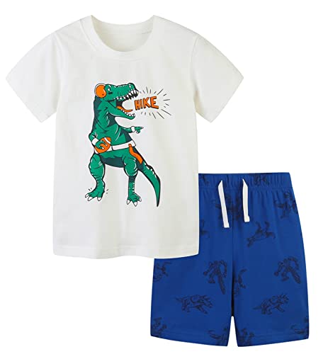 Image of Boys Summer Short Sets Outfits Cotton Casual Crewneck Short Sleeve Shirt Shorts Playwear Clothes Sets 2-7Y