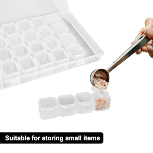 Image of Diamond Painting Bead Storage Containers, Diamond Art Accessories，1 Pack 28 Grids with White Labels， Rectangle Clear Craft Supply Case (1)