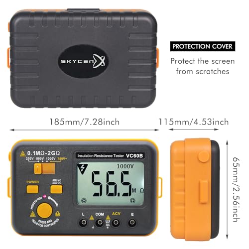 Skycenx VC60B Digital Insulation Resistance Tester, Electrical Megaohm Meter With 250V/500V/1000V Test Voltage Testing Insulation Resistance Ir 0.1Mω~2Gω, Multimeter Measure Ac Voltage thumb #3
