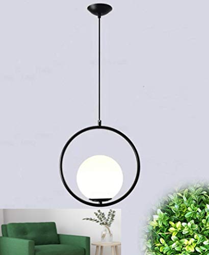 Image of BrightLyt Metal Glass Hanging Light for Kicthen, Living Room, Pendant Lamp for Bedroom, Kitchen Pair of 2 (Round + Oval)