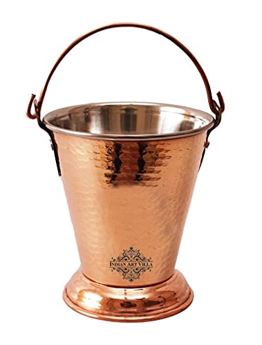 Image of Indian Art Villa 6.5 inch X 5.3 inch X 4.0 inch Handmade Traditional Copper Steel Serving Curry Dal Gravy Bucket Capacity 500 ML for a Vegetable Dish Serving Restaurant Ware Hotel Ware Home Gift Item