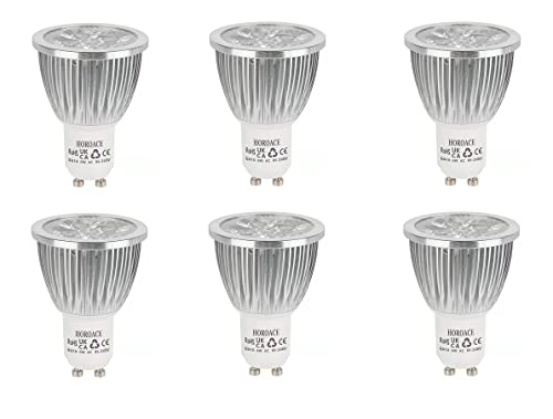 HOROACE 6 bombillas LED GU10 de cuello largo, radiador de aleación de aluminio, ángulo de haz amplio de 60°, bombillas superbrillantes de ahorro de energía equivalente a halógeno de 60 W, 85 V-265 V