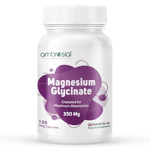 Ambrosial Chelated Magnesium Glycinate - 350 mg of Elemental Magnesium – High Strength Mag.Supplement for Women & Men, Gentle on Stomach, Vegan, GMP Certified, 120 Capsules (4 Months Supply)