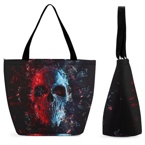Sac à main crâne rouge pour femme grand sac de shopping et voyage 32cm