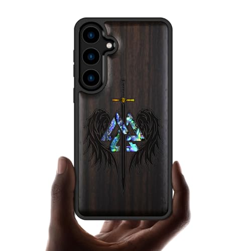 Étui Galaxy S24 antichoc en bois naturel et coquille d'art unique