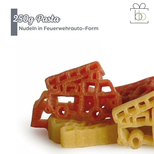 Bull & Bear bunte Feuerwehr Nudeln 250g, Motivnudeln aus Hartweizengrieß, handgefertigt in deutscher Manufaktur, Pasta Geschenk