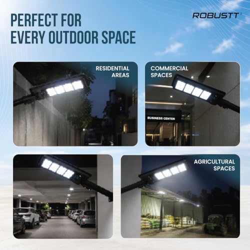 Image of Robustt Solar Light Outdoor for Home, Garden | 300W Wireless LED Street Night Lamp for Wall, pathway and Road with Pole | Solar + USB Type-C Charging | IPX5-Water Resistant |Cool White | 1 Yr Warranty