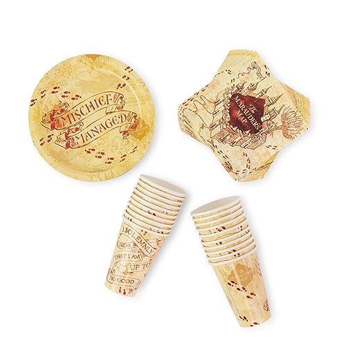 Image of Silver Buffalo Harry Potter Mischief Managed 60 Pack Partyware Disposable Paper Plates, Napkins, and Cups