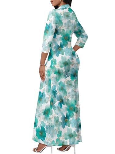 Image of PinkPatty Women's Casual 3 /4 Sleeve Polo V Neck Bodycon Maxi Dress | Semi formal, modest style, long fitted, versatile for church, work, business, office and daily wear