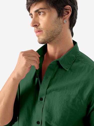 Image of Men's Linen Cotton Casual Shirt | Regular Fit Plain Shirt for Men | Long Sleeve Shirt for Casual & Formal Wear