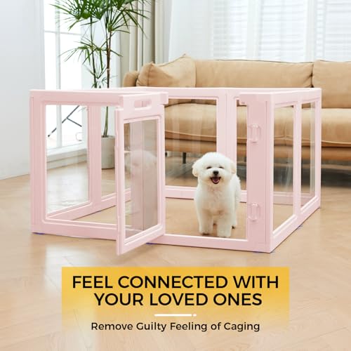 Image of EVERFRONT Clear Acrylic Dog Playpen - Clear Dog Play Pen - Easy Assemble Acrylic Dog Playpen - Puppy Playpen, Cat Playpen, Small Animal Playpen, Dog Play Pen Indoors