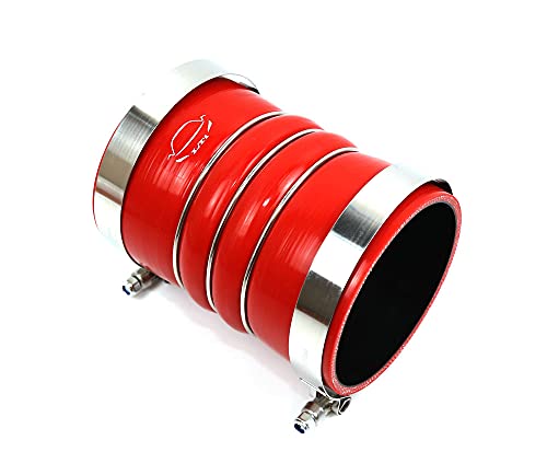 Image of LTI Universal 6 inch Length 4-Ply Reinforced High Temperature Charge Air Cooler CAC Hose 4 inch ID Straight With T Bolt Clamp (4 inch, RED)