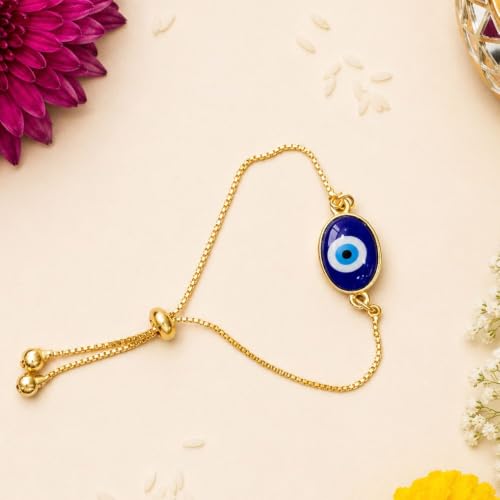 Image of I Jewels Designer Evil Eye Lumba Rakhi Bracelet with Rakshabandhan Card for Bhabhi /Sister