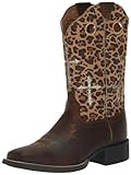 ARIAT BMVY9 Womens Round Up Crossroads Western Boot Distressed Tan/Sparkle Leopard 6