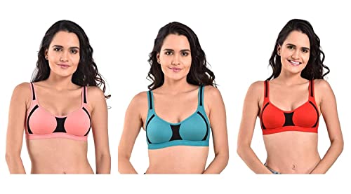 Image of INNER TOUCH Women's Poly Lycra Non-Padded Full Coverage Sports Bra (Pack of 3)
