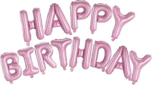 Image of Happy Birthday Balloons Banner Pink 16 Inch Mylar Foil Letters