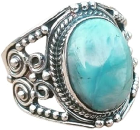 Larimar Ring, Designer Band Ring, 925 Sterling Silver Ring,Handmade Ring,Events Ring,Women Ring, Oval Stone Ring, Beautiful Gift Ring