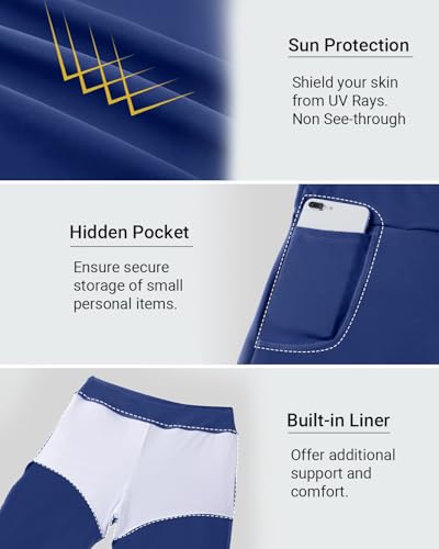Pinup Fashion Swim Capris Women Dark Blue Skirted Leggings Swimming Pants Sun Protective Swim Tights M