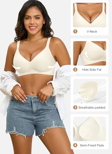 Image of Xcutting Bra for Women Wireless No Underwire Seamless Full Coverage Deep V Bralettes Everyday Comfortable Soft