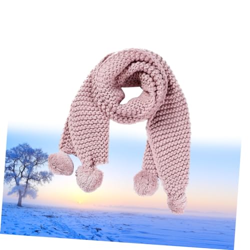 Bufanda con bolas peludas para niños bufandas de lana infantil cuello invierno rosa 2