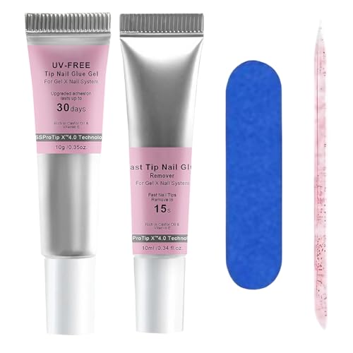 Nail Glue Gel with Remover Kit Strong Nail Glue for Press On Nails Polish Remover with Nail File and Wooden Stick Nails Tools with15s Fast Safe Gel Remover for DIY Nail Art at Home No Need U V Lamp