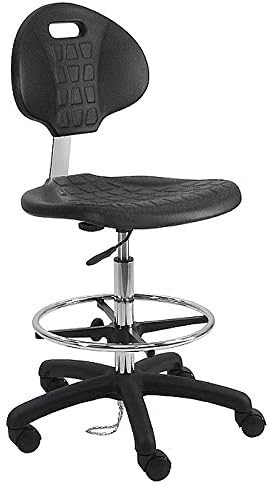 BenchPro Deluxe Drafting Stool - ESD Anti Static Ergonomic Polyurethane Chair. Seat Ht Adj. (21-31) 18” Adj. Footring - Heavy Duty Easy to Clean - Nylon Base, 450 lbs Capacity