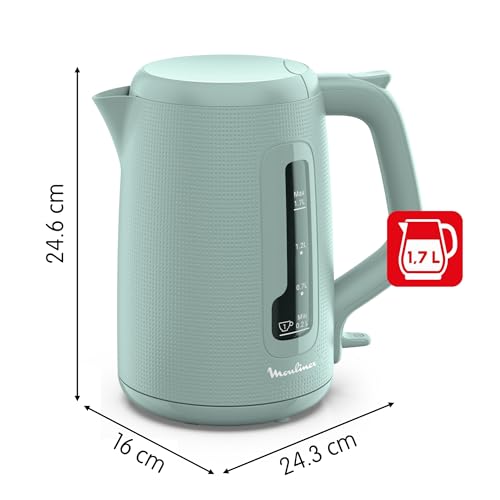 Moulinex Bouilloire électrique, 1.7 L, Ebullition rapide, Arrêt automatique, Indicateur 1 tasse, Filtre anticalcaire, Boule à thé incluse, Morning, Eucalyptus, BY2M1310