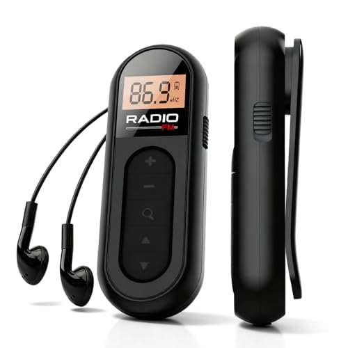 Mini Radio UKW/FM Transistorradio, Tragbarer Taschenradio mit CD-Display und Kopfhörern, 300MAh Kleines Radio Batteriebetrieben zum Joggen, Gehen und Reisen (Schwarz)