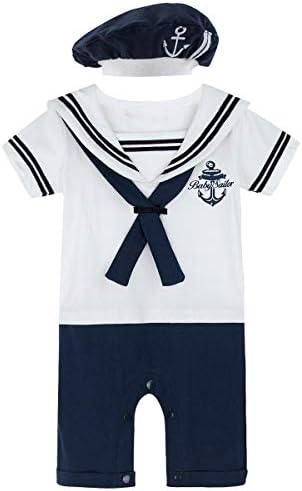 COSLAND Baby Boys' 2 Pieces Sailor Romper Outfit (White, 12-18Months)