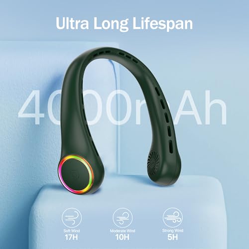 Image of ITSHINY Neck Fan, Portable Fan, Mini USB Fan, Bladeless Fan, Powerful and Quiet Fan with 4000 mAh Battery 3 Speeds for Outdoor Camping Office Room