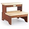 Wooden Two Step Stool for Adults and Kids, Bed Stepstool with Two-Colour, Heavy Duty for Bathroom/Kitchen/Bedside Step Stool, Holds up to 500LBS Capacity (Pine)