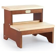 Wooden Two Step Stool for Adults and Kids, Bed Stepstool with Two-Colour, Heavy Duty for Bathroom/Kitchen/Bedside Step Stool, Holds up to 500LBS Capacity Pine