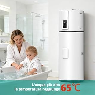 Pompe di calore verticali 200 L, R290 Pompa di calore aria-acqua per ville, alberghi, case vacanze, commerciali ed esterni, silenziosa 50 dB, riscaldamento rapido a 75 °C, WiFi