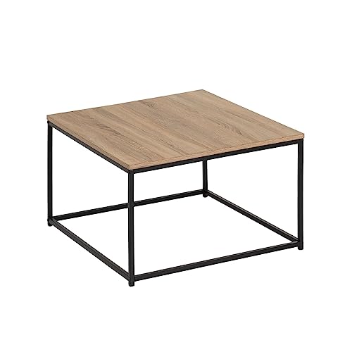 LOLAhome Mesa de Centro Cubo de Madera y Metal Negro de 70x70x40 cm