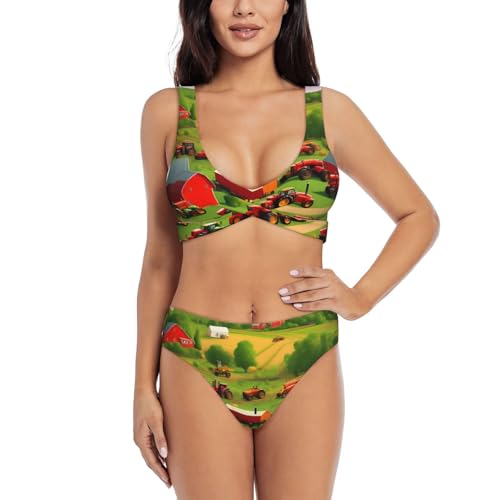 Maillot de bain 2 pièces motif tracteur : célébrez la nature avec ce bikini gainant unique