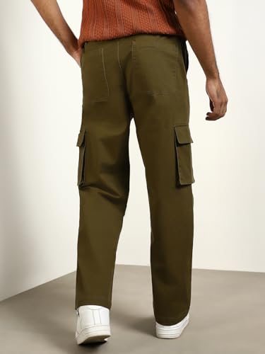 Image of NOBERO Men's Straight Fit Mid Rise Wanderer Travel Cargo Pants | Multiple Pockets | | Lowers for | Casual Wear | Sports | Gym | Trek | Lowers