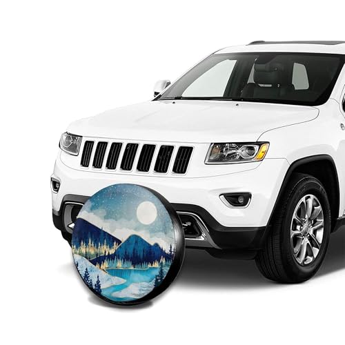 Image of Blue Gold Spare Tire Cover Mountain Tree Star Wheel Cover 14 Inch | Black,Polyester,Protectors Tire Cover,Waterproof,Dust-Proof,Universal,Fit for RV Jeep SUV Motor Travel Camper Tires