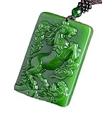 Oligage Natural Jasper Jade Horse Pendant Necklace China Hand Carving Jewelry Fashion Jade Pendant Amulet Men Women Gifts (Gem Color : Green)