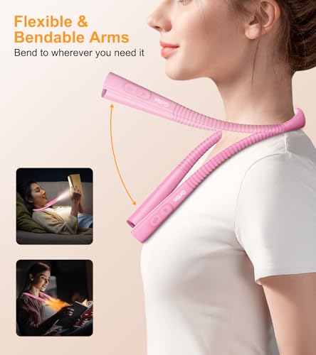 Image of Gritin Book Light, Eye Caring 4-Color&5-Brightness Neck Light Reading Light | Stepless Dimming, 30-min Timer, 80+ Hrs Runtime, Bendable Round Neck Design,Lightweight for Reading, Knitting, Repairing-Rose